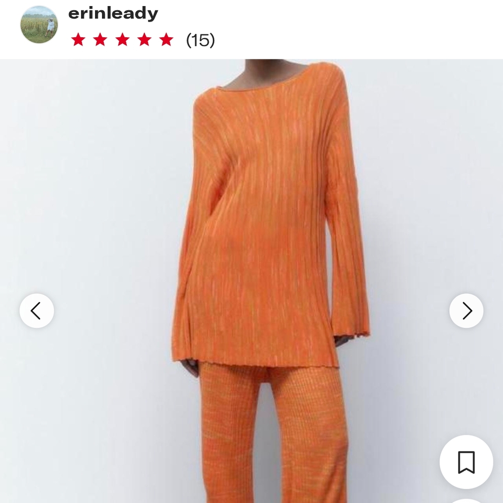 Zara Orange Ribbed Bell Sleeve Blouse - Picture 6 of 8